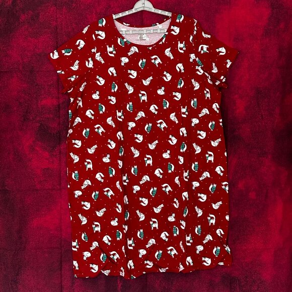 DREAMS CO Other - DREAMS CO WOMEN RED CHRISTMAS CAT PRINT NIGHT GOWN/SLEEP DRESS, OVERSIZE 1X/2X
